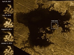 NASA's Cassini spacecraft pinged the surface of Titan with microwaves, finding that some channels are deep, steep-sided canyons filled with liquid hydrocarbons. One such feature is Vid Flumina, the branching network of narrow lines in the upper-left quadrant of the image. Credit: NASA/JPL-Caltech/ASI 